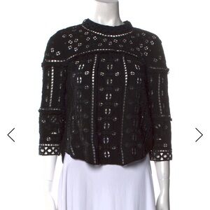 Designer Sea New York Black Eyelet Lace Cropped Blouse